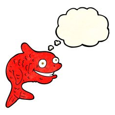 cartoon happy fish with thought bubble N6