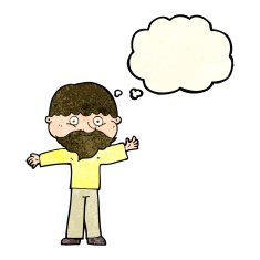 cartoon happy man with beard thought bubble N12