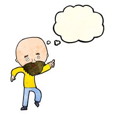 cartoon worried old man pointing with thought bubble N3