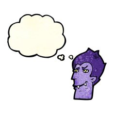 cartoon vampire face with thought bubble N8