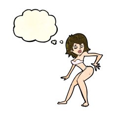 cartoon woman in bikini with thought bubble N15