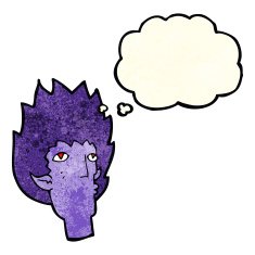 cartoon vampire face with thought bubble N9