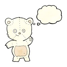 cartoon waving polar bear with thought bubble N15