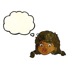 cartoon pretty female face with thought bubble N26