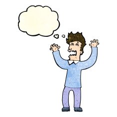 cartoon terrified man with thought bubble N58
