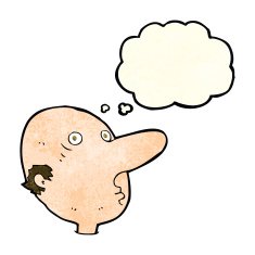cartoon balding man with thought bubble N6
