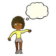 cartoon surprised woman with thought bubble N70