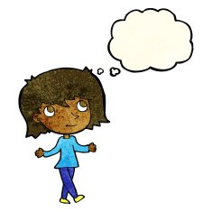 cartoon girl with no worries thought bubble N3