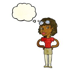 cartoon retro pilot woman with thought bubble N3