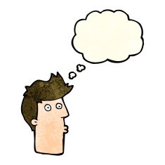 cartoon surprised man with thought bubble N26