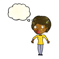 cartoon shocked woman with thought bubble N26