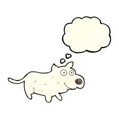 cartoon happy little dog with thought bubble N3