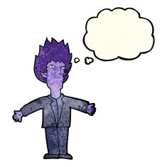 cartoon vampire with thought bubble N34
