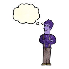 cartoon vampire with thought bubble N35