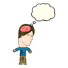cartoon man with brain symbol thought bubble N6