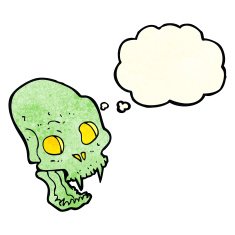 cartoon spooky vampire skull with thought bubble N3