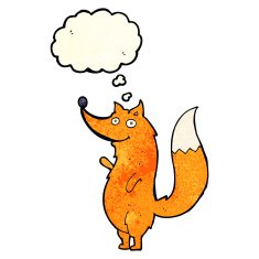 cartoon waving fox with thought bubble N3