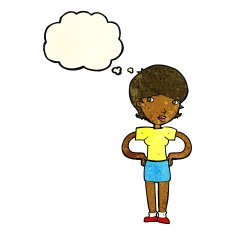 cartoon woman with hands on hips thought bubble N59