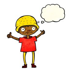 cartoon boy with positive attitude thought bubble N6