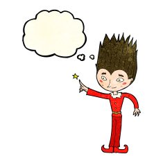 cartoon magic christmas elf with thought bubble N3