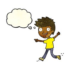 cartoon crazy excited boy with thought bubble N3
