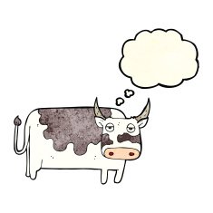 cartoon cow with thought bubble N10