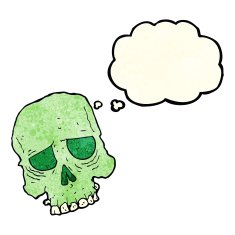 cartoon spooky skull with thought bubble N37