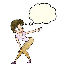 cartoon pretty woman pointing with thought bubble N12