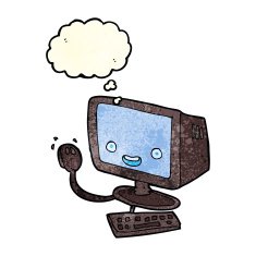 cartoon computer with thought bubble N3