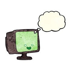 cartoon computer screen with thought bubble N3
