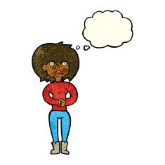 cartoon worried woman with thought bubble N21