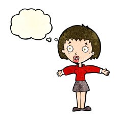 cartoon shocked woman with thought bubble N28