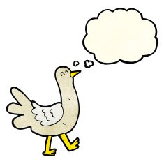 cartoon walking bird with thought bubble N5