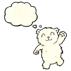 cartoon waving polar bear with thought bubble N16