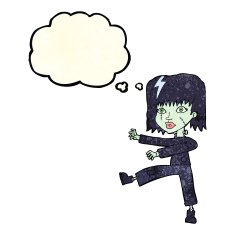 cartoon zombie girl with thought bubble N2