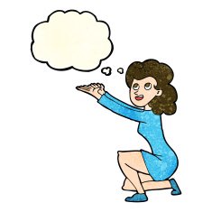 cartoon woman presentation gesture with thought bubble N3