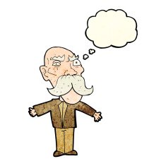 cartoon angry old man with thought bubble N37