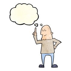 cartoon man pointing finger with thought bubble N2