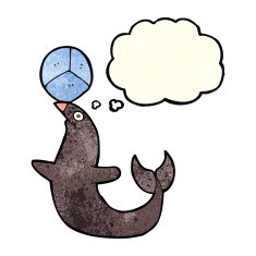 cartoon performing seal with thought bubble N3