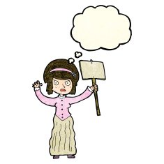cartoon vicorian woman protesting with thought bubble N2