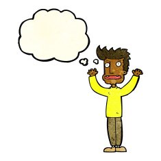 cartoon stressed man with thought bubble N20
