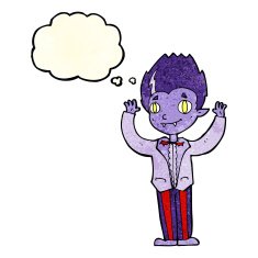 cartoon vampire boy with thought bubble N3