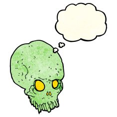 cartoon spooky skull with thought bubble N38