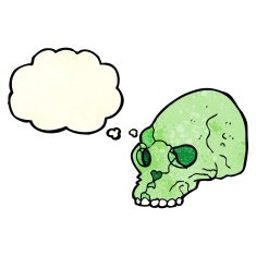 cartoon spooky skull with thought bubble N39