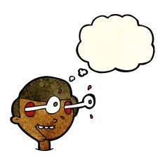 cartoon excited boy's face with thought bubble N3