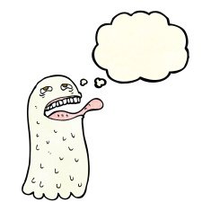 cartoon funny ghost with thought bubble N5