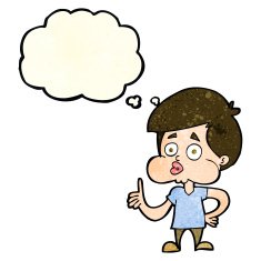 cartoon boy giving thumbs up with thought bubble N3