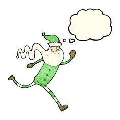 cartoon running santa with thought bubble N3