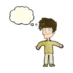 cartoon happy man with thought bubble N125