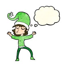 santa's helper cartoon with thought bubble N3